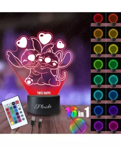 Lampka Nocna 3D LED LAMP Prezent na Walentynki Stich