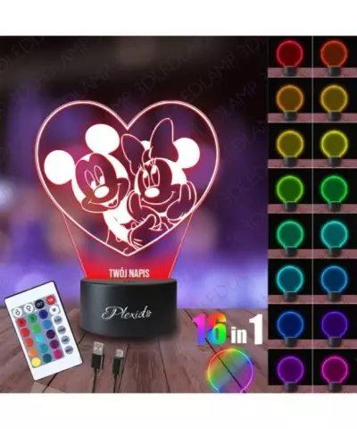 Lampka Nocna 3D LED LAMP Prezent na Walentynki Myszka Miki