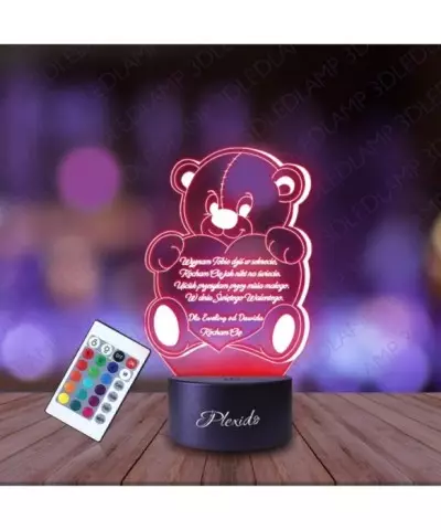 Lampka Nocna 3D LED LAMP Prezent na Walentynki Miś Serce