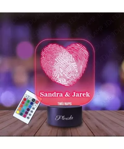 Lampka Nocna 3D LED LAMP Prezent na Walentynki Serce Linie Papilarne