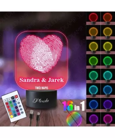 Lampka Nocna 3D LED LAMP Prezent na Walentynki Serce Linie Papilarne