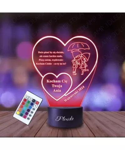 Lampka Nocna 3D LED LAMP Prezent na Walentynki Serca