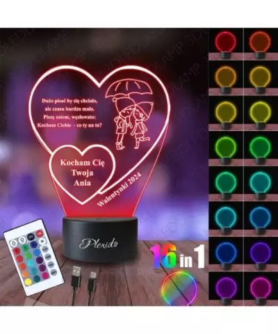 Lampka Nocna 3D LED LAMP Prezent na Walentynki Serca