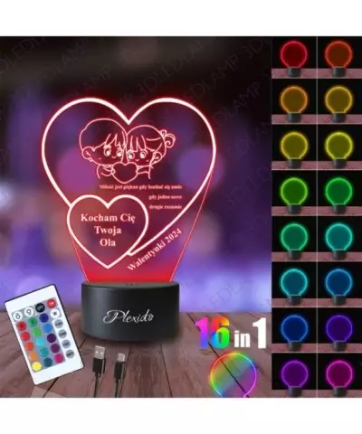 Lampka Nocna 3D LED LAMP Prezent na Walentynki Miłość Serca