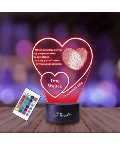 Lampka Nocna 3D LED LAMP Prezent na Walentynki Serca Linie Papilarne