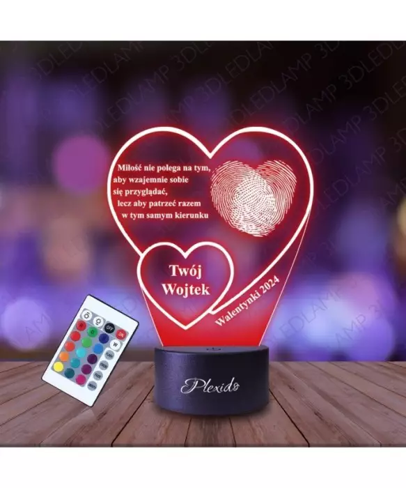 Lampka Nocna 3D LED LAMP Prezent na Walentynki Serca Linie Papilarne