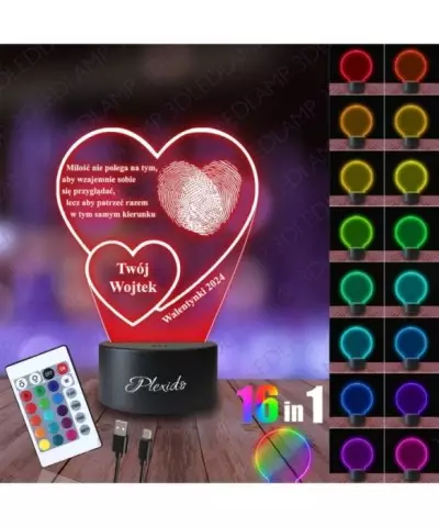 Lampka Nocna 3D LED LAMP Prezent na Walentynki Serca Linie Papilarne