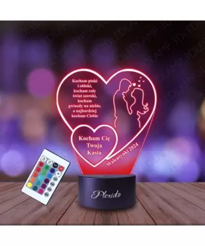 Lampka Nocna 3D LED LAMP Prezent na Walentynki Serca Pocałunek