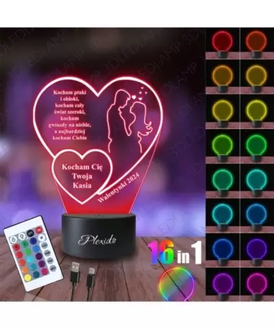 Lampka Nocna 3D LED LAMP Prezent na Walentynki Serca Pocałunek