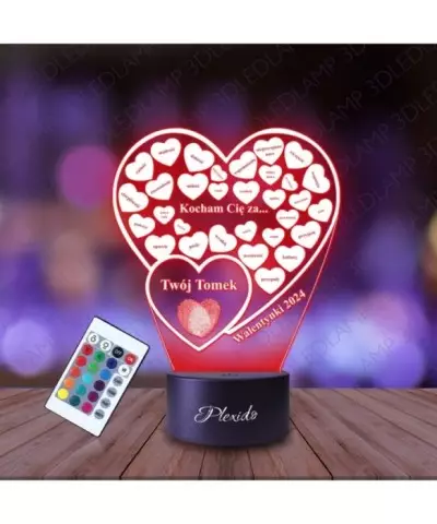 Lampka Nocna 3D LED LAMP Prezent na Walentynki Serduszka Kocham Cie