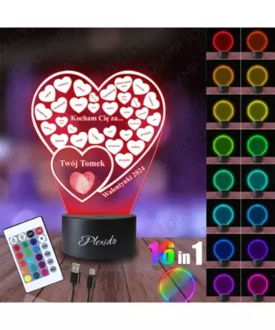 Lampka Nocna 3D LED LAMP Prezent na Walentynki Serduszka Kocham Cie