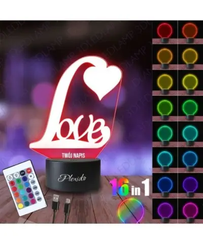Lampka Nocna 3D LED LAMP Prezent na Walentynki Napis Love