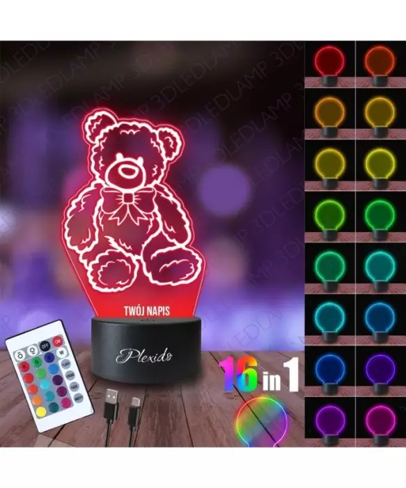 Lampka Nocna 3D LED LAMP Prezent na Walentynki Miś Pluszak