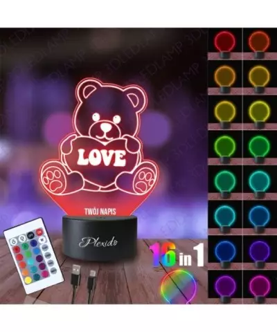 Lampka Nocna 3D LED LAMP Prezent na Walentynki Miś Love