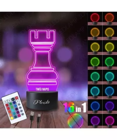 Lampka Nocna 3D LED LAMP Prezent dla Szachisty Wieża Szachownica