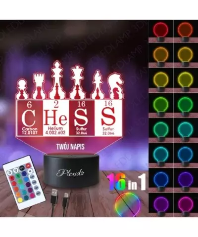 Lampka Nocna 3D LED LAMP Prezent dla Szachisty Szachy Szachownica