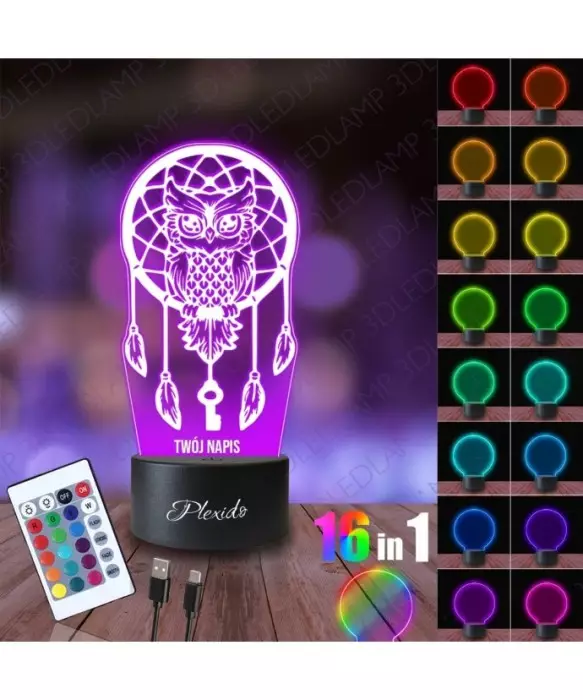 Lampka Nocna 3D LED LAMP Łapacz Snów Sowa
