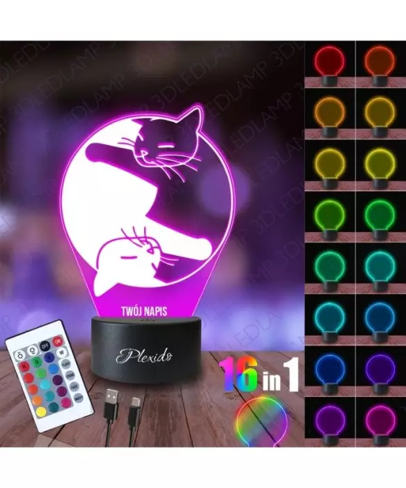 Lampka Nocna 3D LED LAMP Koty Kotki yin i yang