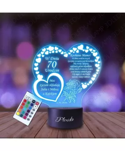 Lampka Nocna 3D LED LAMP Prezent na 70 Urodziny Pamiątka dla Mamy