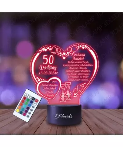 Lampka Nocna 3D LED LAMP Prezent na 50 Urodziny Pamiątka Życzenia