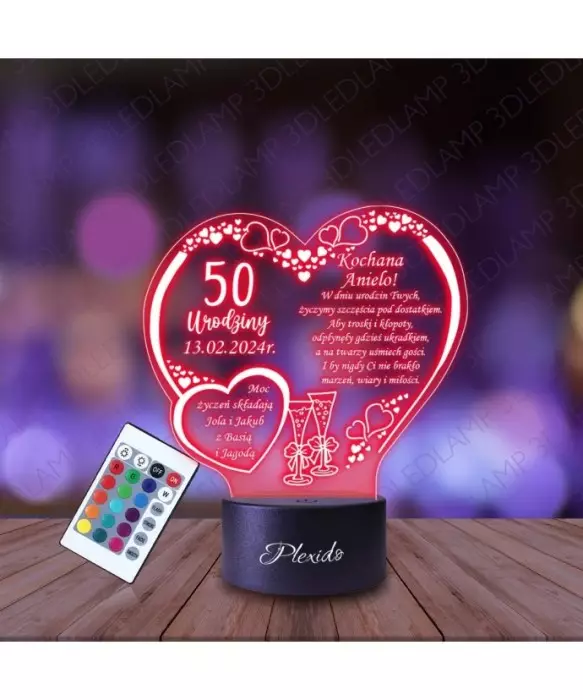 Lampka Nocna 3D LED LAMP Prezent na 50 Urodziny Pamiątka Życzenia