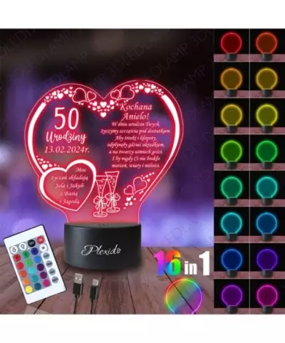 Lampka Nocna 3D LED LAMP Prezent na 50 Urodziny Pamiątka Życzenia