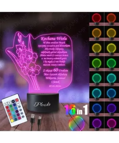 Lampka Nocna 3D LED LAMP Prezent na Urodziny Pamiątka Życzenia Kwiaty