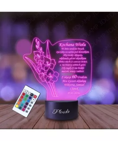Lampka Nocna 3D LED LAMP Prezent na Urodziny Pamiątka Życzenia Kwiaty