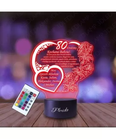 Lampka Nocna 3D LED LAMP Prezent na 80 Urodziny Życzenia dla Babci