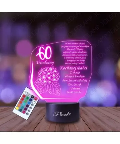 Lampka Nocna 3D LED LAMP Prezent na 60 Urodziny Życzenia dla Babci