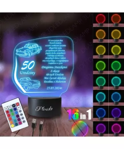 Lampka Nocna 3D LED LAMP Prezent na 50 Urodziny Życzenia Pamiątka
