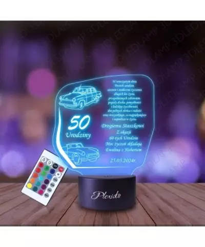 Lampka Nocna 3D LED LAMP Prezent na 50 Urodziny Życzenia Pamiątka