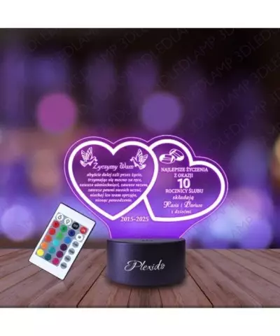 Lampka Nocna 3D LED LAMP Prezent na 10 Rocznicę Ślubu