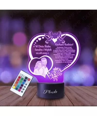 Lampka Nocna 3D LED LAMP Podziękowanie Ślubne dla Rodziców