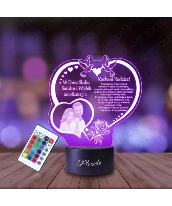Lampka Nocna 3D LED LAMP Podziękowanie Ślubne dla Rodziców