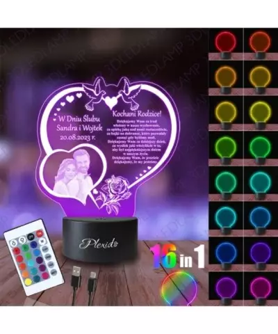 Lampka Nocna 3D LED LAMP Podziękowanie Ślubne dla Rodziców