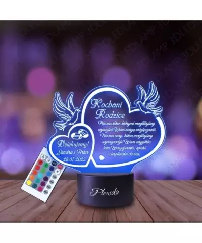 Lampka Nocna 3D LED LAMP Prezent Podziękowanie Ślubne dla Rodziców