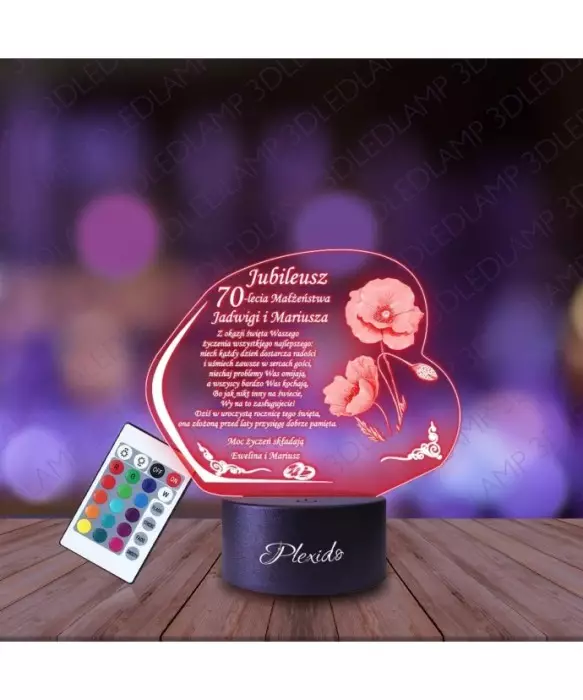 Lampka Nocna 3D LED LAMP Prezent na 70 Rocznicę Ślubu