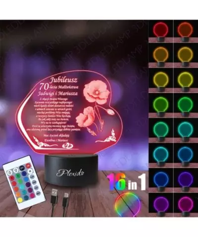 Lampka Nocna 3D LED LAMP Prezent na 70 Rocznicę Ślubu