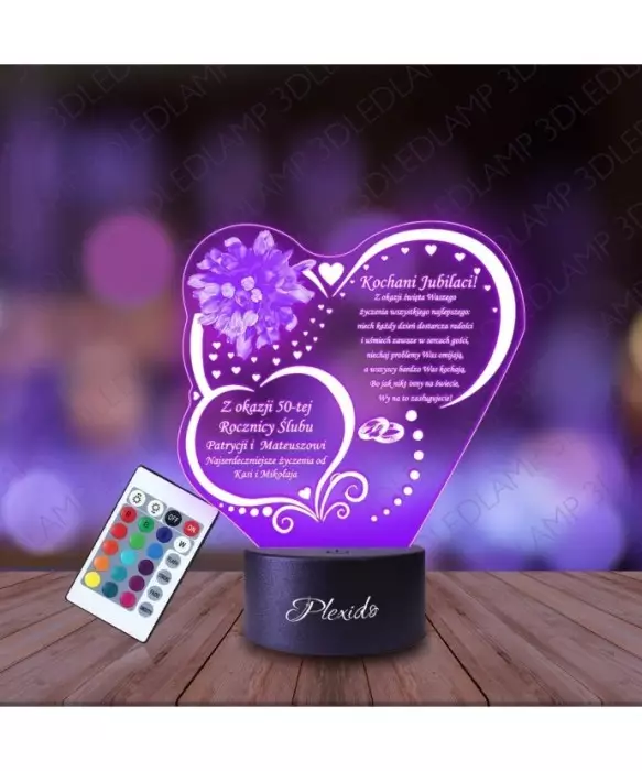 Lampka Nocna 3D LED LAMP Prezent na 50 Rocznicę Ślubu