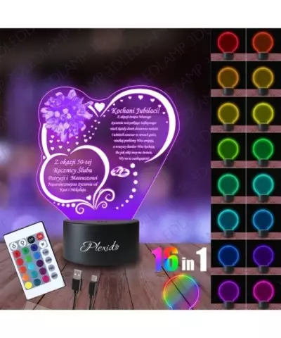 Lampka Nocna 3D LED LAMP Prezent na 50 Rocznicę Ślubu