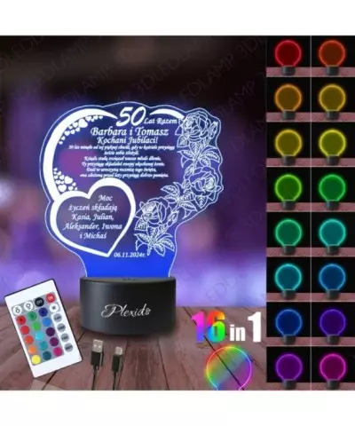 Lampka Nocna 3D LED LAMP Prezent na 50 Rocznicę Ślubu Razem