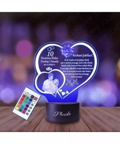 Lampka Nocna 3D LED LAMP Prezent na 10 Rocznicę Ślubu