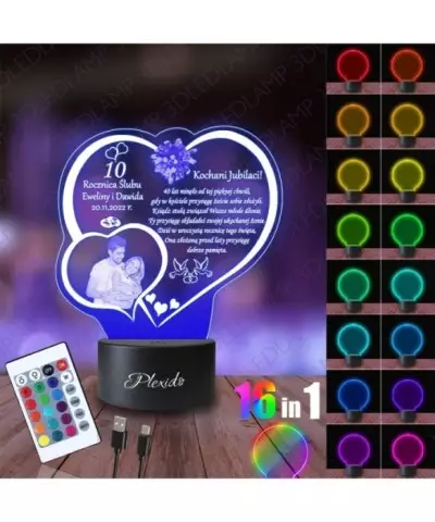 Lampka Nocna 3D LED LAMP Prezent na 10 Rocznicę Ślubu