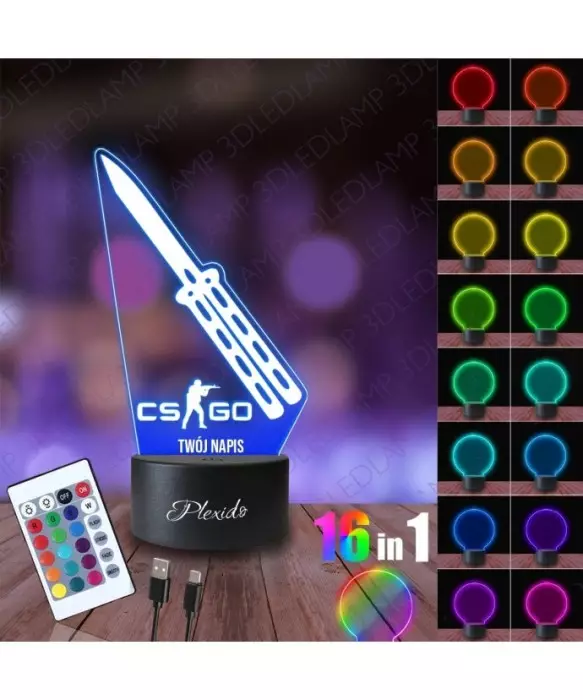 Lampka Nocna 3D LED LAMP Counter Strike CS Go Butterfly knife