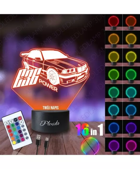 Lampka Nocna 3D LED LAMP Samochód BMW E36 M3 Power