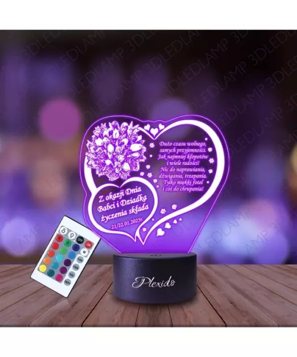 Lampka Nocna 3D LED Lamp Prezent na Dzień Babci i Dziadka Życzenia