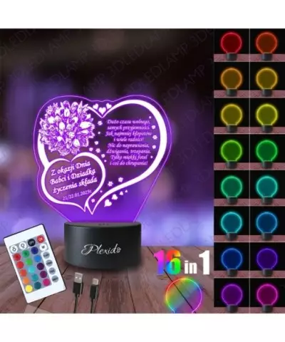 Lampka Nocna 3D LED Lamp Prezent na Dzień Babci i Dziadka Życzenia