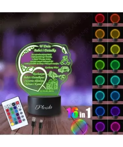 Lampka Nocna 3D LED Lamp Dzień Babci i Dziadka Życzenia