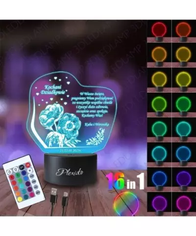 Lampka Nocna 3D LED Lamp Kochani Dziadkowie Życzenia